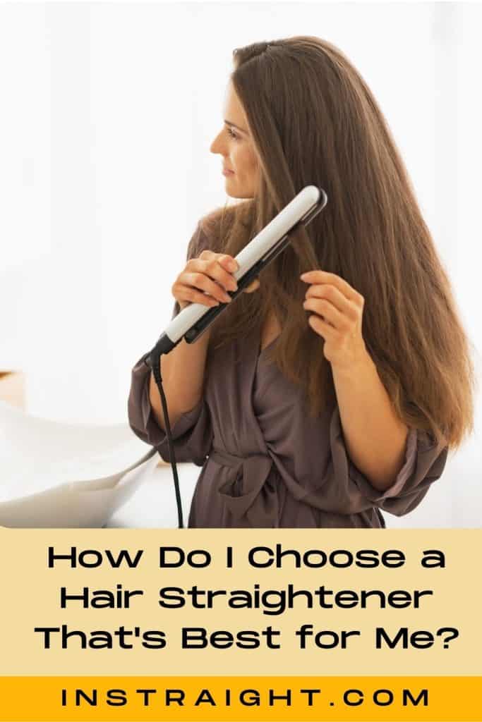 lady straightening her long hair using a flat iron