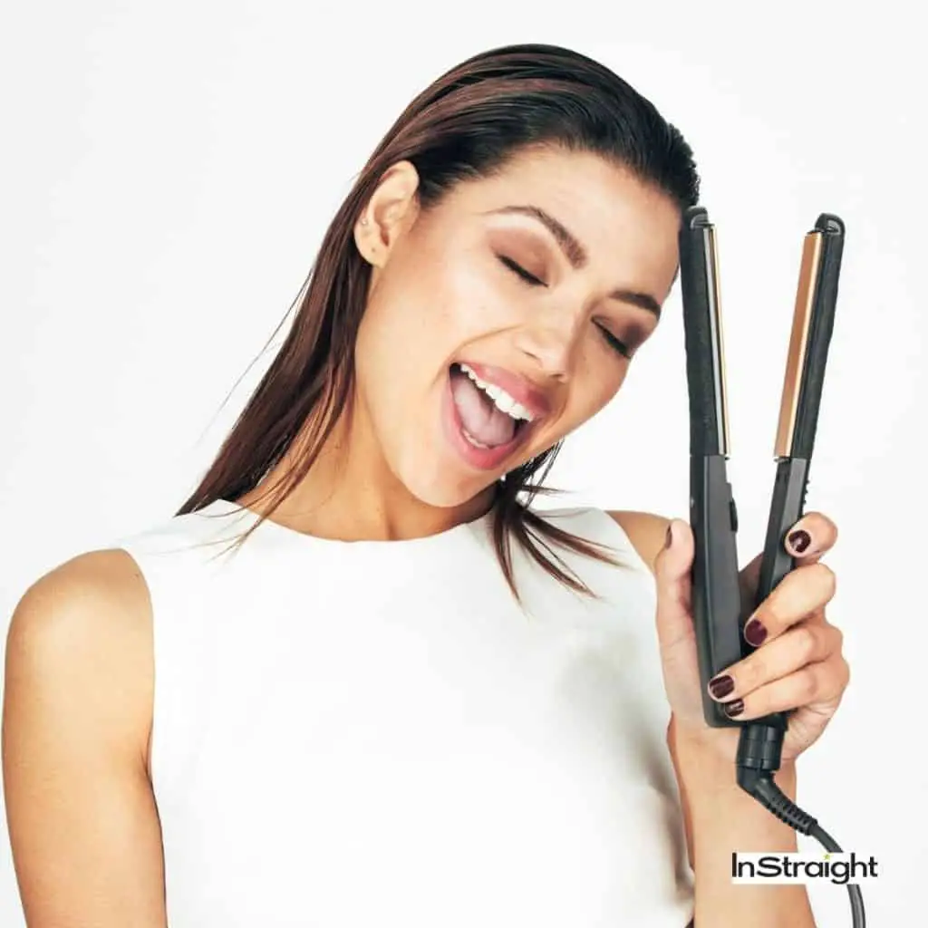 pretty lady showing what is a hair straightener