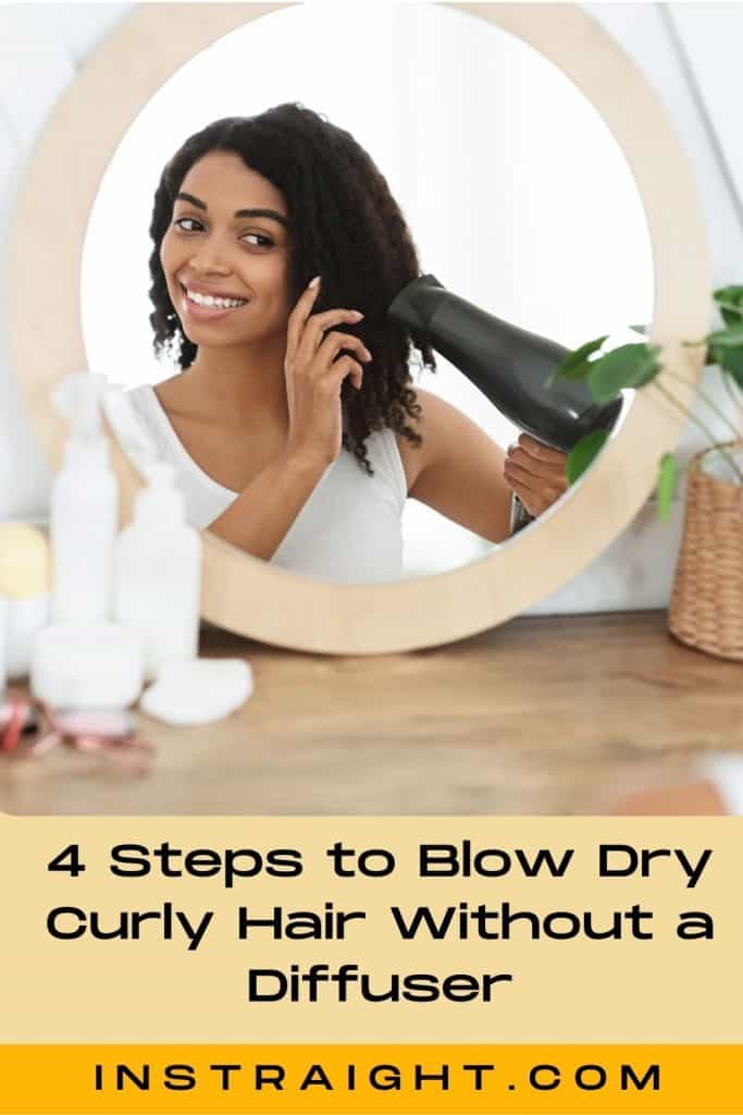 woman showing how to blow dry curly hair without a diffuser at home