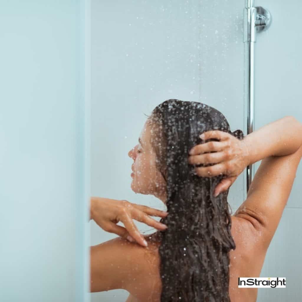 lady taking a cold shower