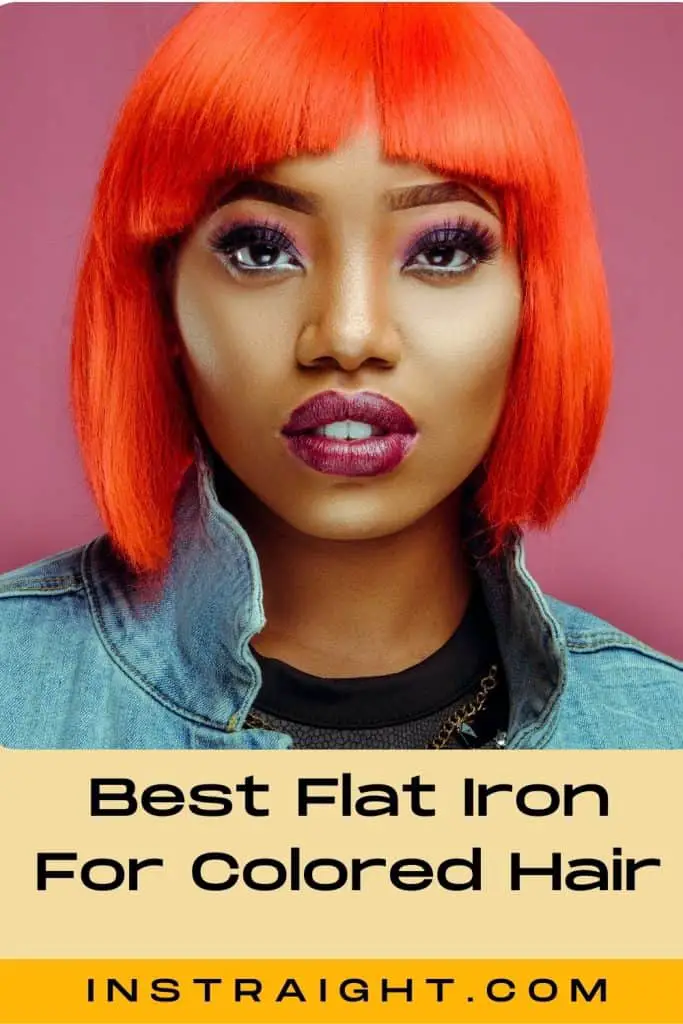 Gorgeous model with red-colored har under title Best flat iron for colored hair