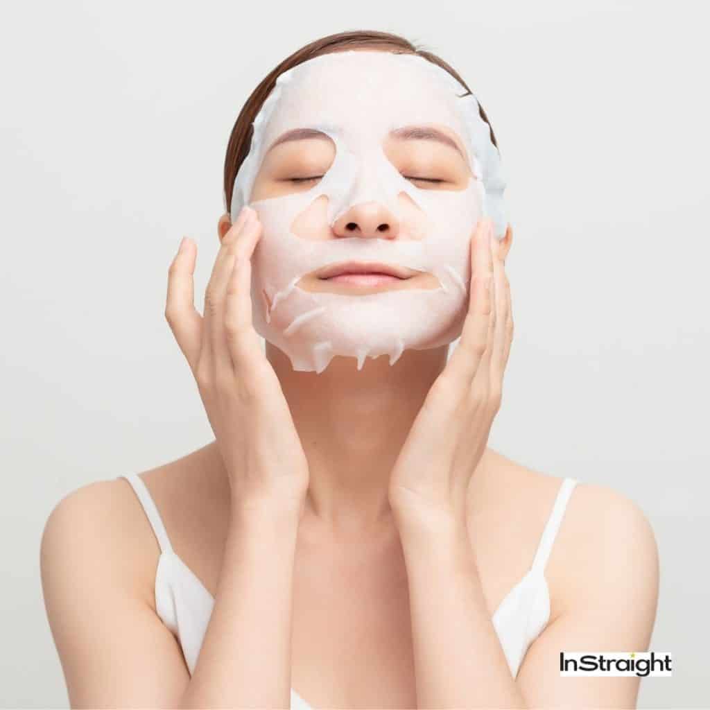 lady wearing a moisturizing sheet mask