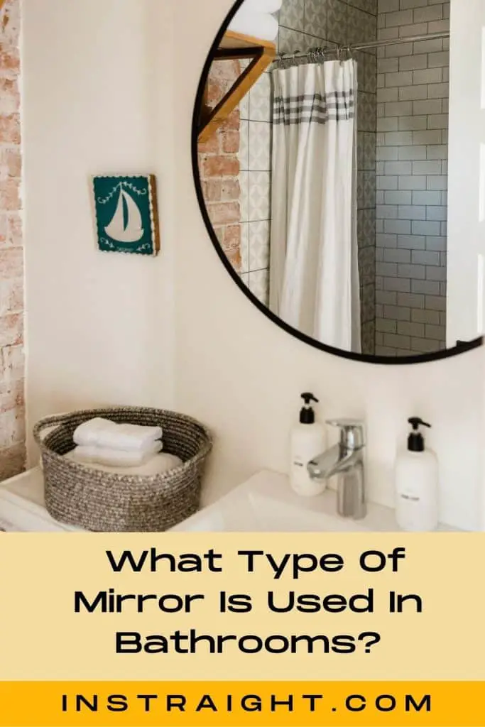 bathroom mirror above the sink and toiletries
