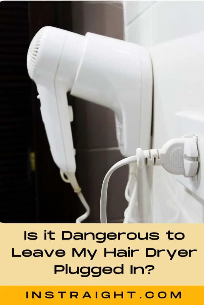 A white hair dryer plugged in under title Is it dangerous to leave my hair dryer plugged in?