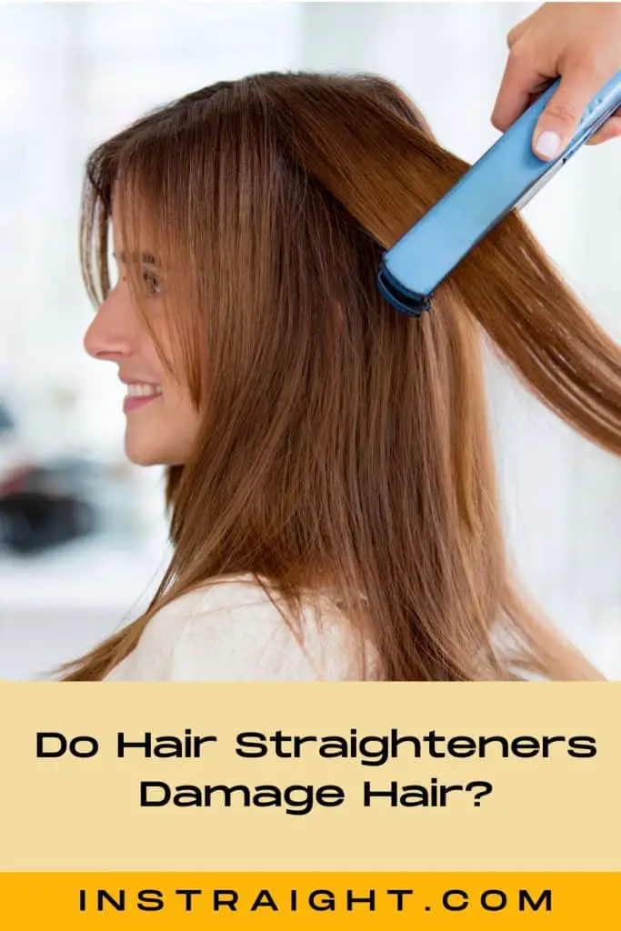 woman using hair straightener on thin hair but do hair straighteners damage hair