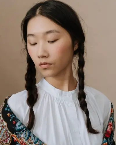 Asian girl with pigtails hairstyle